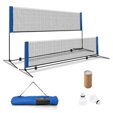 COSTWAY Portable Badminton Net Height Adjustable Tennis Net w/ Poles