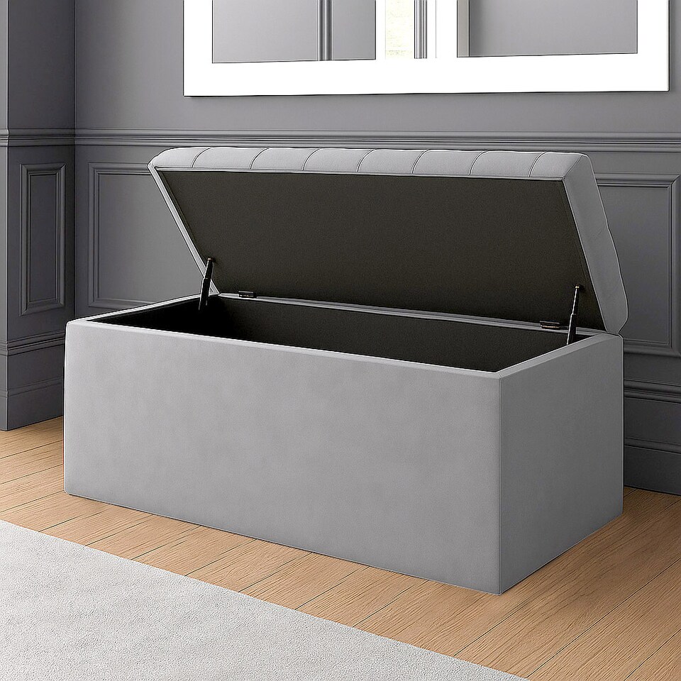 image 1 of 120cm SD Ottoman Storage Box, Silver Velvet Upholstered Chesterfield Storage Ottoman Box