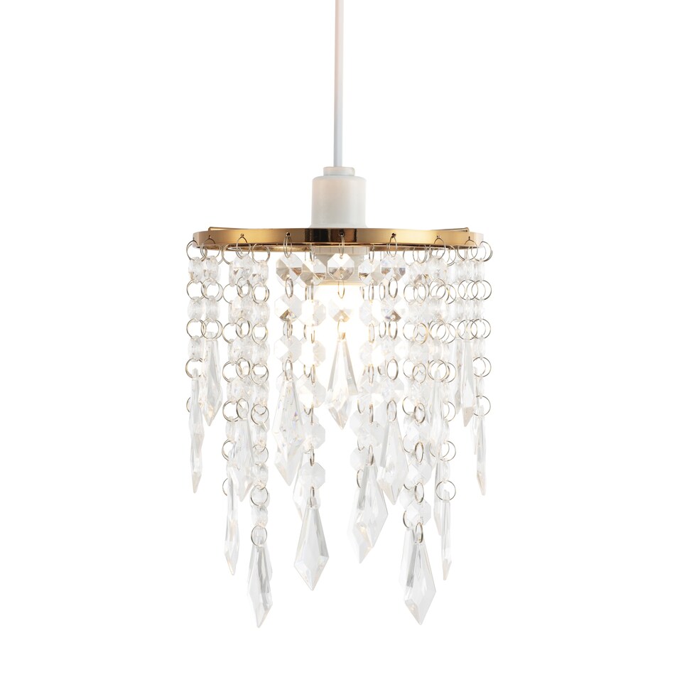 image 1 of Modern Waterfall Design Gold Pendant Shade with Clear Acrylic Droplets and Beads | Gold