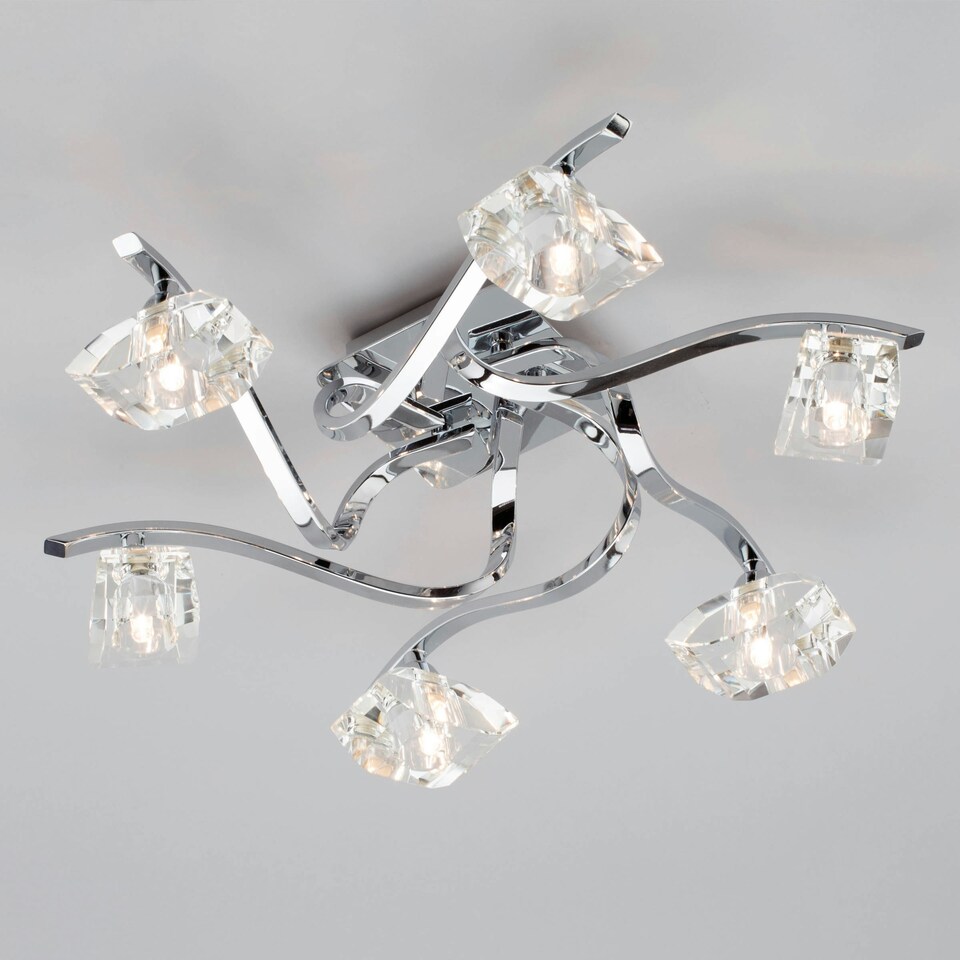 image 1 of BHS Bella 6 Light Flush Ceiling Light, Chrome