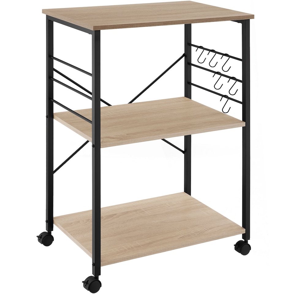 image 1 of Drinks Trolley Rugby - 3 shelves, 4 castors with parking brake | Brown | industrial wood light, oak Sonoma | 65,50 x 45,50 x 88,50 cm | 1