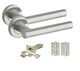 image 2 of Golden Grace 5 Pairs Straight T-Bar Door Handles on Round Rose in Satin Nickel Finish with Ball Bearing Hinges and 64mm Tubular Latch | Grey | 5 Set