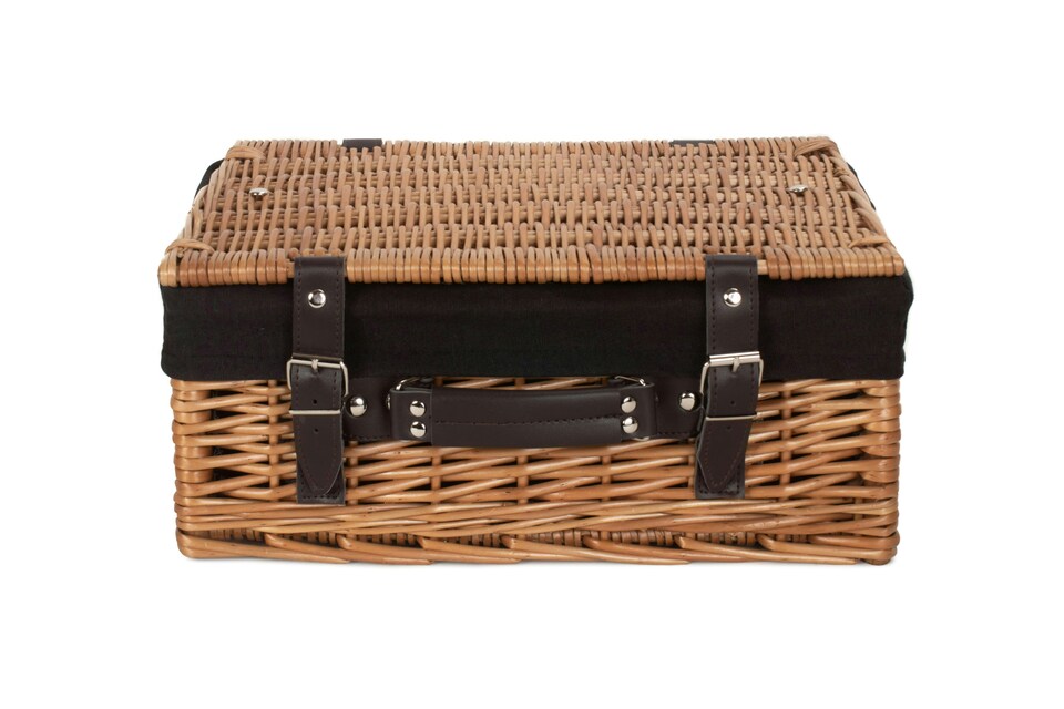 image 1 of 36cm Double Steamed Wicker Picnic Basket with Lining | Black | Black | One Size