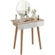 image 1 of HOMCOM Wooden Compact Dressing Table w/ Drawer Mirror 4 Legs Table Top Bedroom