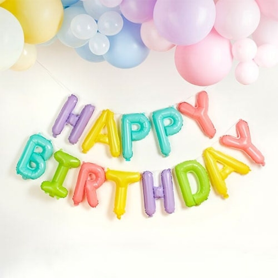 image 1 of Pastel Colour Happy Birthday Air Fill Foil Letter Balloon Kit 40cm | Multi