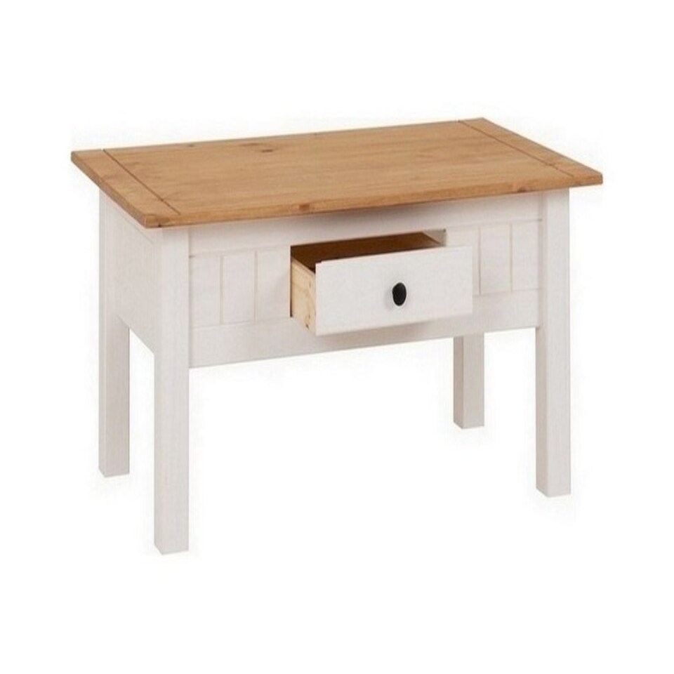 image 1 of Panama 1 Drawer Coffee Table - L60 x W100 x H44 cm - White/Natural Wax White