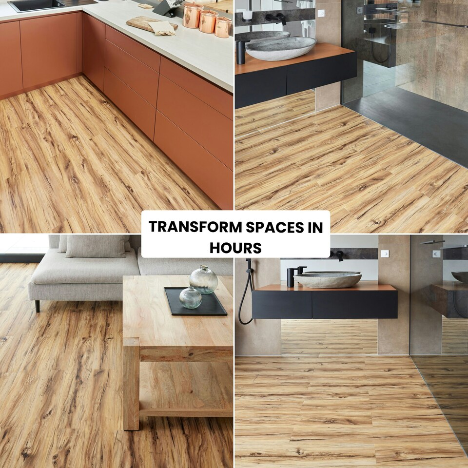 image 1 of NOVECRAFTO Self Adhesive Vinyl Floor Planks – 36x5.98 in (91.4x15.2cm) – Peel & Stick Flooring Tiles – Sandalwood Glow Wood Effect – Pack of Vinyl Tiles Brown | 4.17 sqm