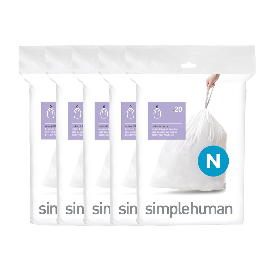 image 1 of Simplehuman 50L Code N Bin Liners, 50% Recycled Custom Fit Bin Bags, Pack of 100 | White | Code N | Code N | 5