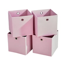Foldable Canvas Storage Folding Box Fabric Cube Cloth Bag 4 Piece Set | Pink