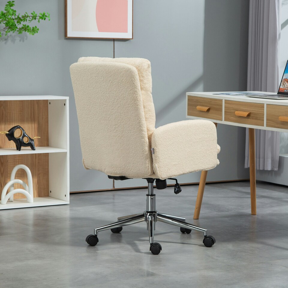 image 1 of HOMCOM Upholstered Desk Chair with Height Adjustable, Cream White 
