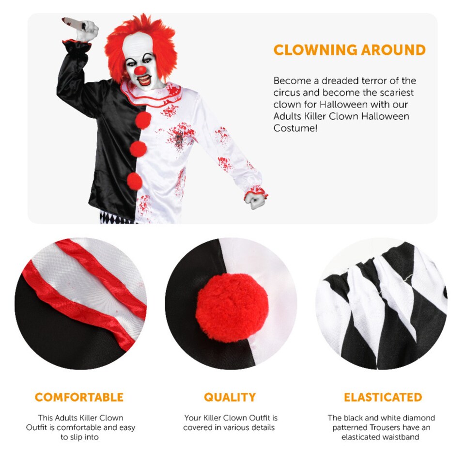 image 1 of Killer Clown Costume | Multi | S