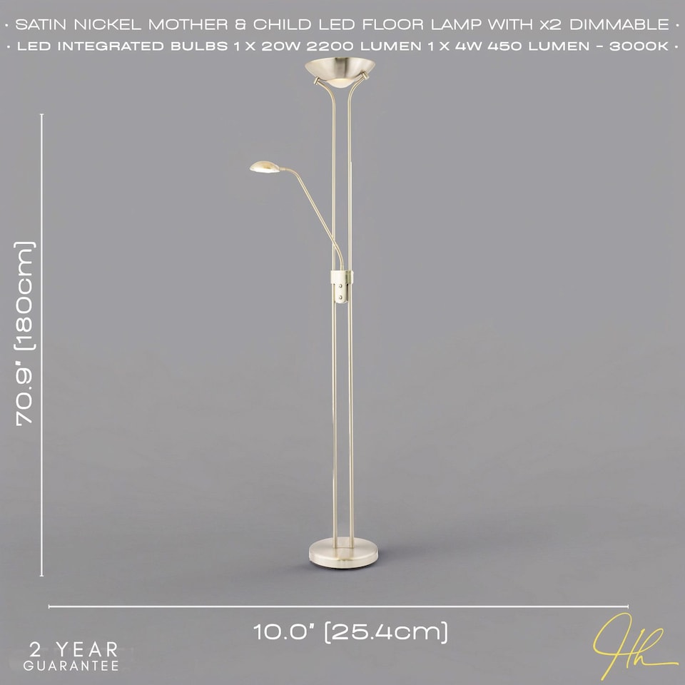 image 1 of LED Mother and Child Floor Lamp in Satin Nickel with Rotary Dimmer Switches | Silver | Satin Nickel | 1