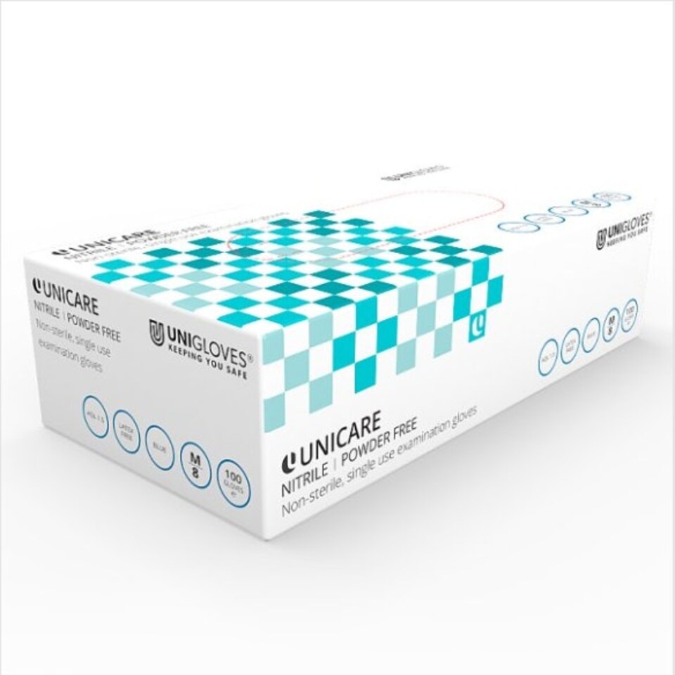 Unicare Blue Nitrile Powder Free Gloves - unit (Medium) - Case of 10 N/A