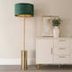 image 2 of ValueLights Lexy Gold Dimmable Floor Lamp with Forest Green Velvet with Gold Inner Lamp Shade and LED Bulb
