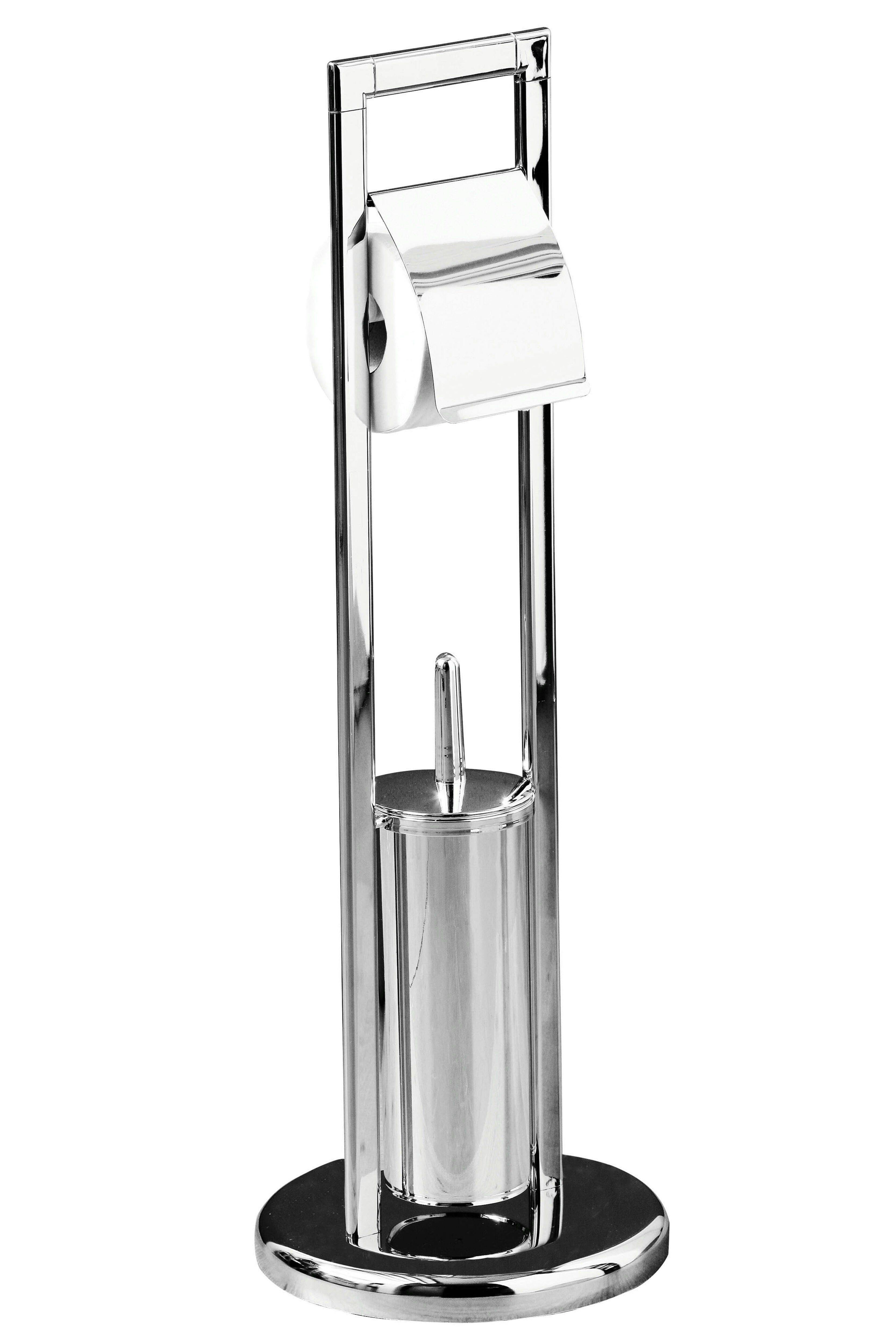 Orsina Unique Chrome Bathroom Set,Toilet Brush & Roll Large Holder,Toilet Roll Stand With Integrated Loo Brush
