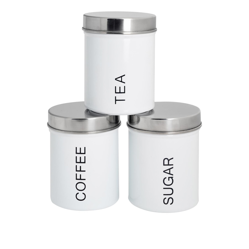 image 1 of Harbour Housewares Round Metal Kitchen Tea Coffee Sugar Canisters - White