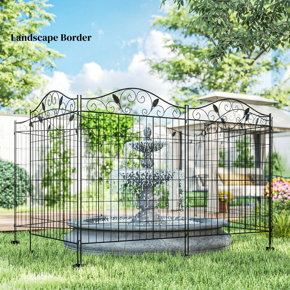 image 1 of Outsunny Garden Decorative Fence 4 Panels 44in x 12ft Steel Wire Border Edging