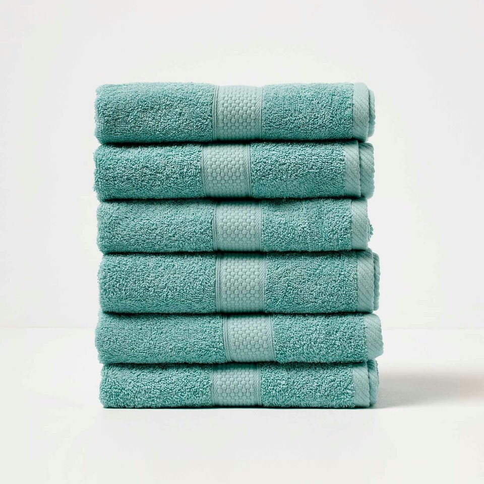 image 1 of Homescapes Turkish Cotton Hand Towel Set of 6 - Sea Green Green