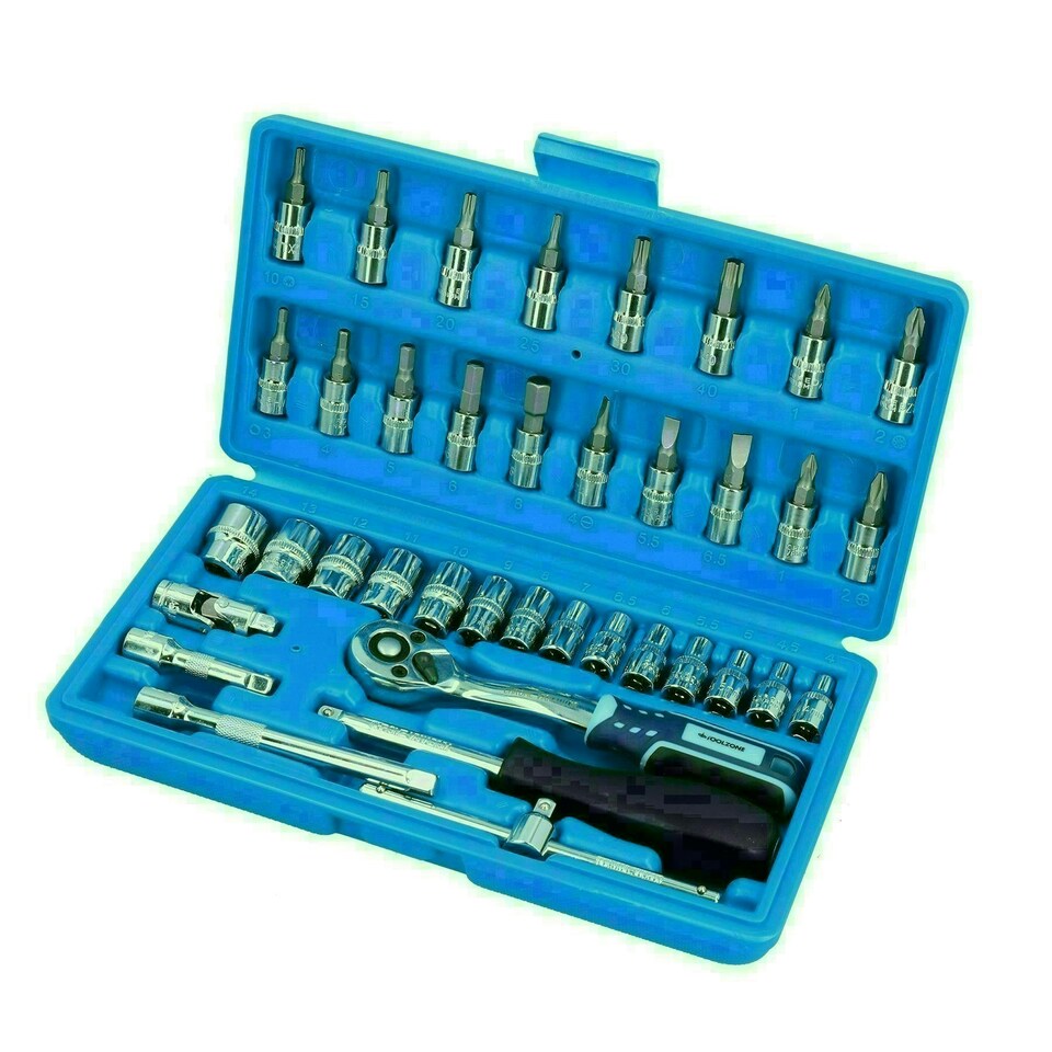image 1 of 38pc 1/4" Drive Metric Socket Accessory Bit Ratchet Extension 4mm - 14mm TE550