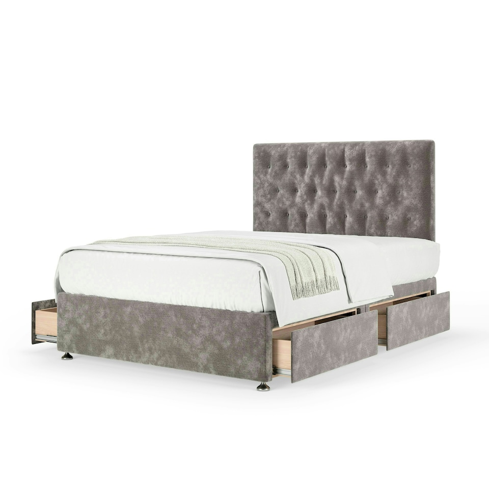 image 1 of Majestic 1000 Pocket Sprung Silver Chenille 4 Drawer Divan Set And Lona Headboard Super King
