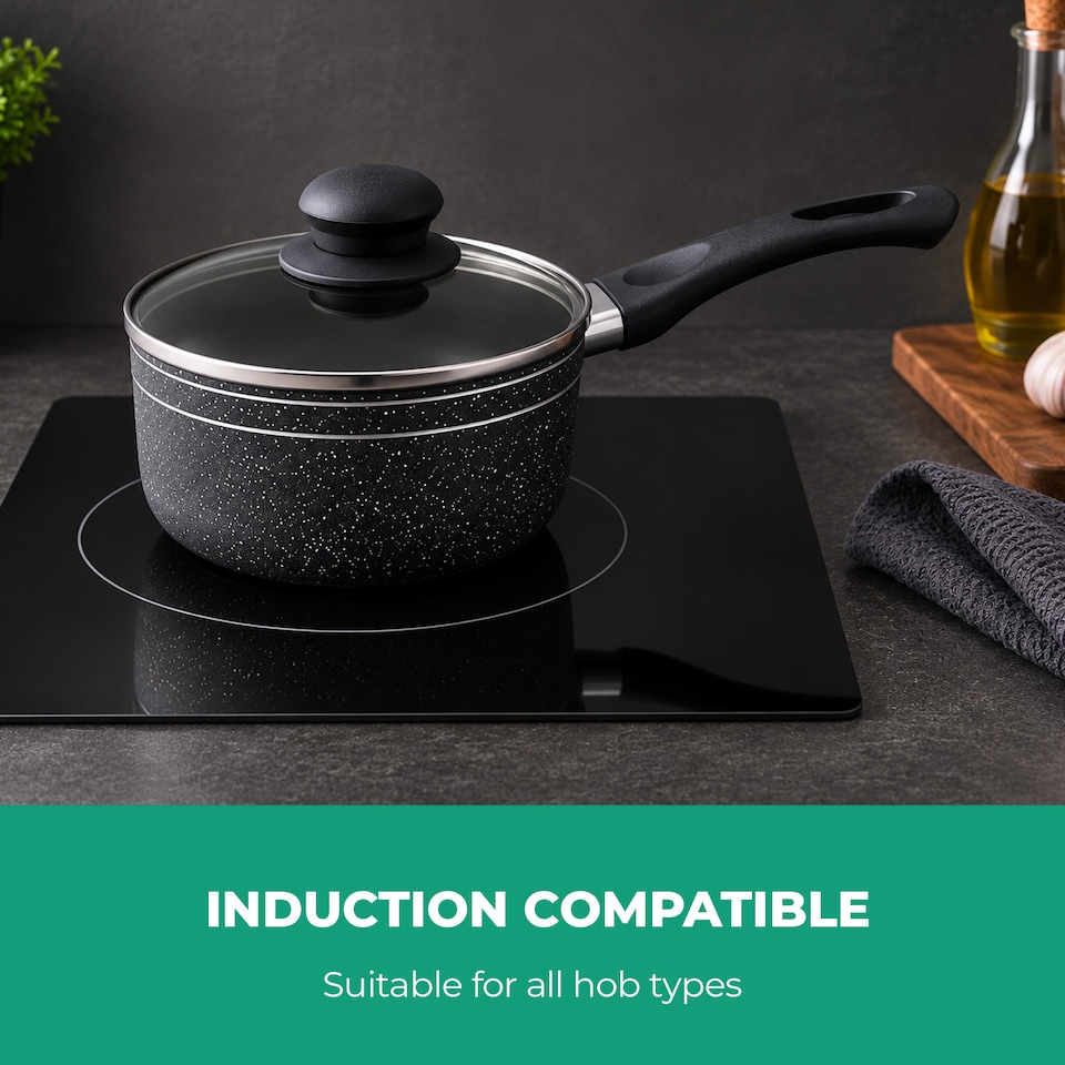 image 1 of ROYALFORD Non-Stick Pressed Aluminium Saucepan Set Tempered Glass Lid