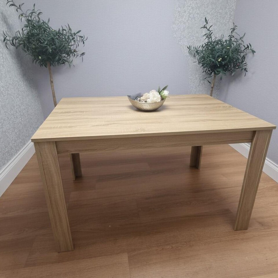 image 1 of Dining Table Set Oak Effect Table With 4 Cream Plastic Chairs Dining Room Furniture | Cream | One Size | 5