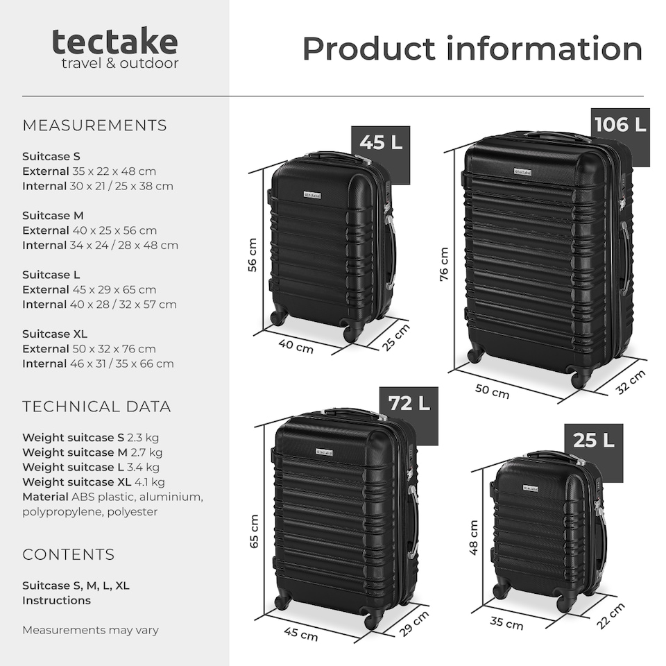 image 1 of Suitcase Set of 4 ABS Hard Shell Luggage Travel Trolley 4 Wheel Lightweight Telescopic Handle | Black | black | 1