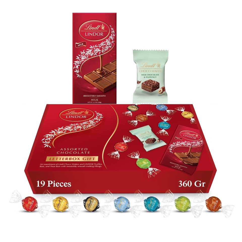 image 1 of Lindt Letterbox Chocolate Hamper - 360g (19-Piece Set) - Assorted Chocolate Bars Truffles & Wafers, Lindor Chocolates Gift Box, Birthday Gifts for Women and Men, Thank You or Christmas Gifts