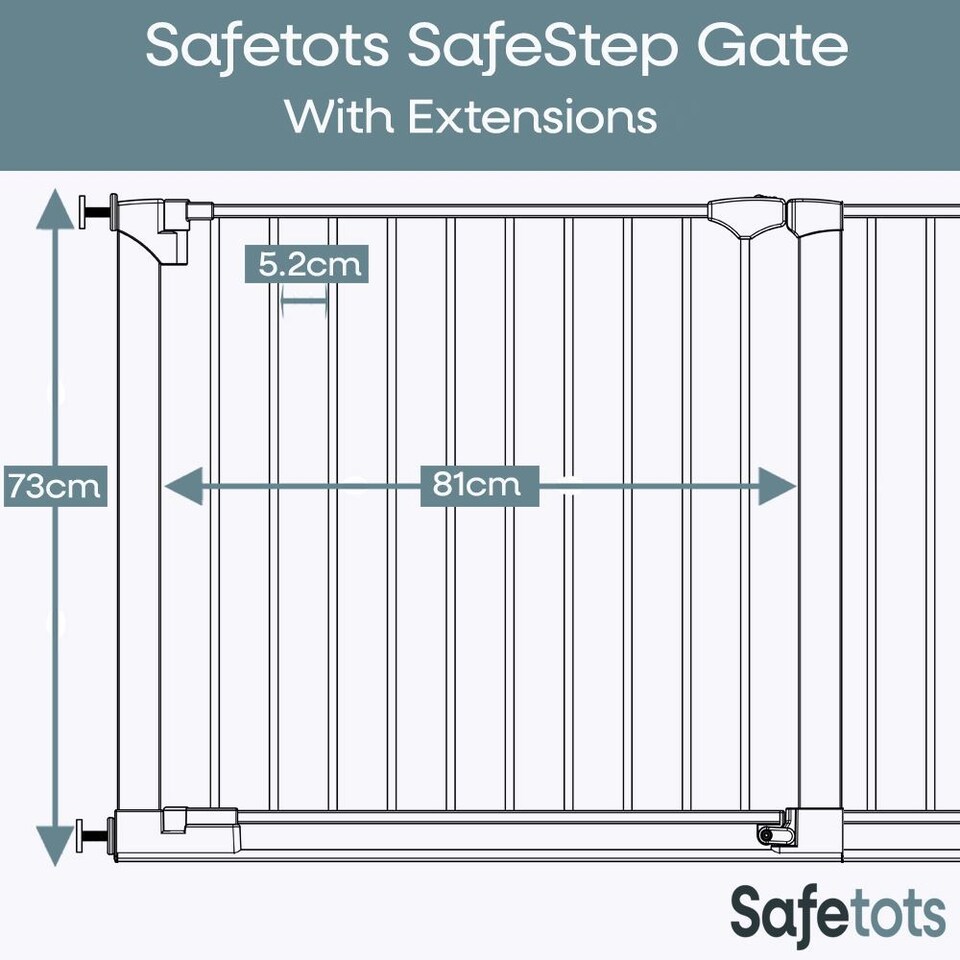 image 1 of Safetots SafeStep Gate, White, 131cm - 138cm, Extra Low Walkthough, 81cm Extra Wide Doorway, Extra Wide Gate for Stairs, Hallways and Doors, Baby and Toddler, Easy Installation