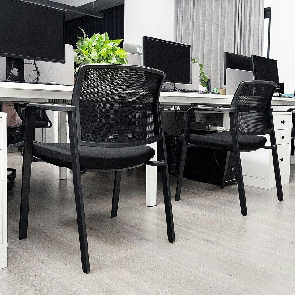 image 1 of COSTWAY Set of 2 Meeting Waiting Room Office Chairs Stackable Black