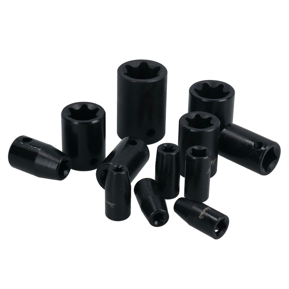 image 1 of 25pc Male + Female Impacted Impact Torx Star E Sockets T8 - T60 + E4 - E22