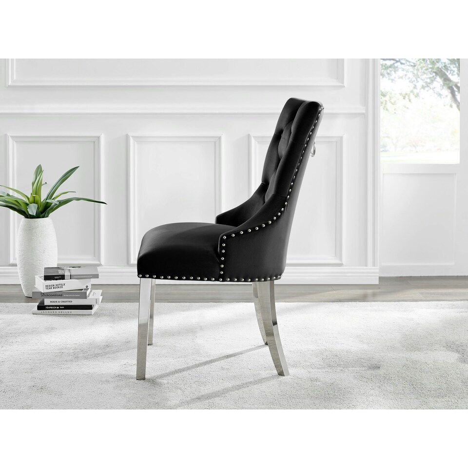 image 1 of Furniturebox 2x Belgravia Black Velvet Knockerback Dining Chairs Silver Leg