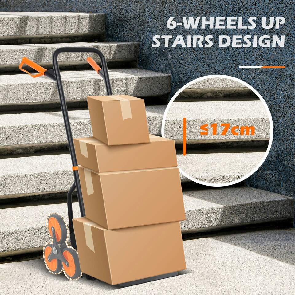 image 1 of DURHAND Trolley Hand Trucks 6-Wheels Foldable Load Cart Steel, Orange