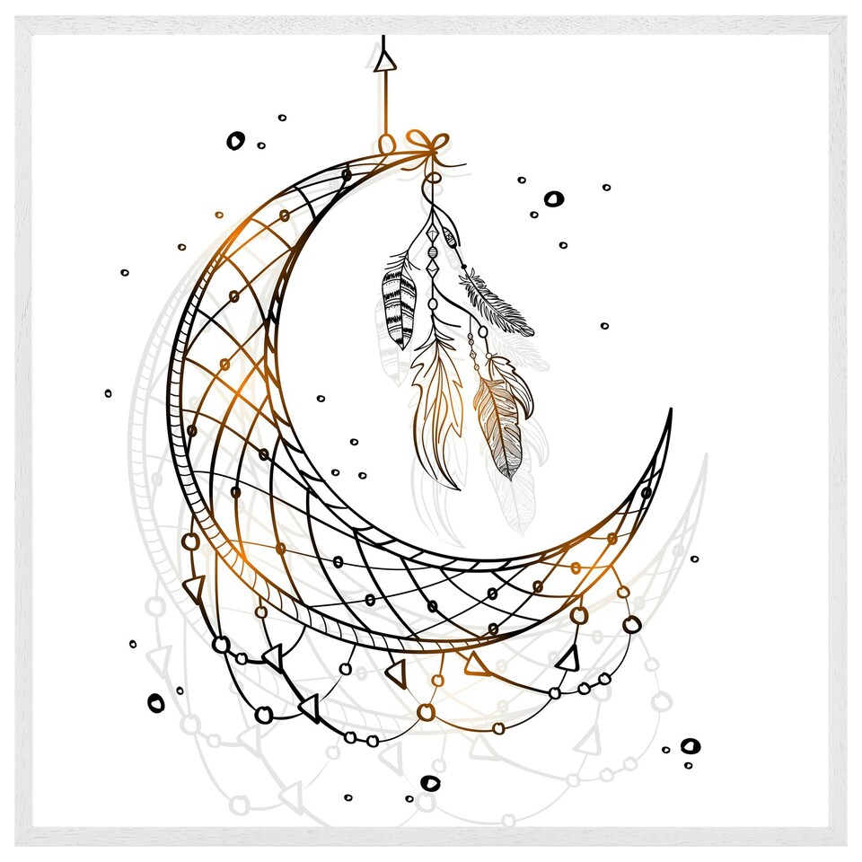 image 1 of Dream catcher with crescent moon (Picutre Frame) White | L