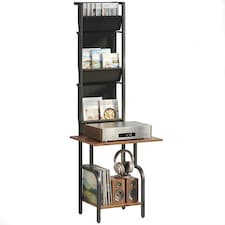 HOMCOM Vinyl Record Player Stand with Oxford Pockets Rustic Brown and Black | Brown | Rustic Brown and Black | 50 x 48.5 x 144 cm