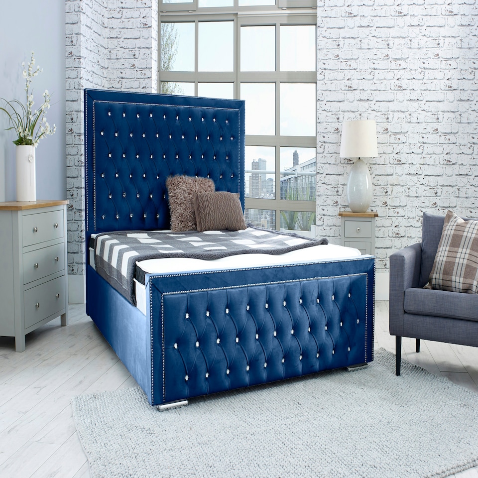 Hendrick Plush Single Bed Frame - Blue