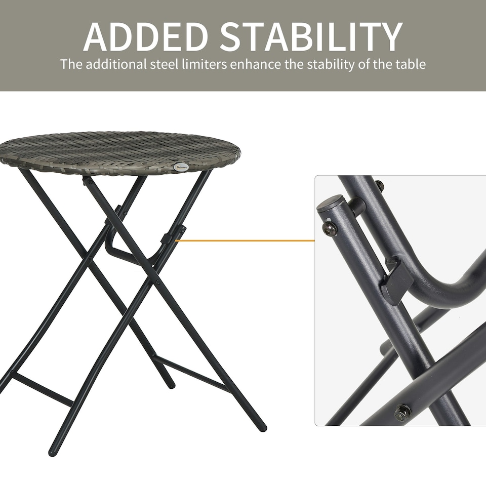 image 1 of Outsunny 3 PCS Folding Rattan Wicker Bistro Set, Coffee Table Set
