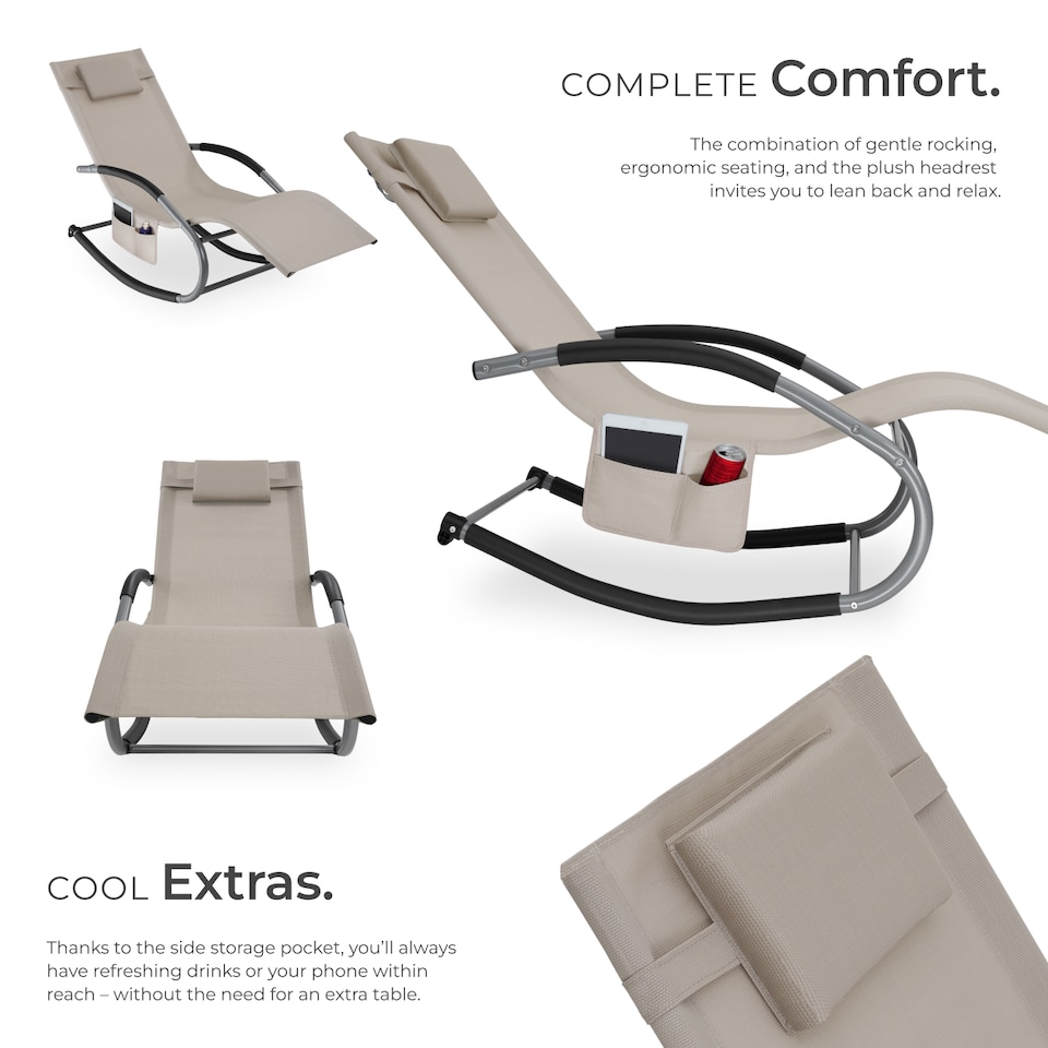 image 1 of Sun Lounger Taya with a Modern Design, Rocking Function and Breathable Surface | Cream | beige | 1