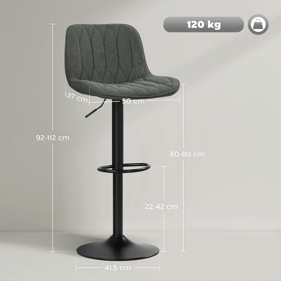 image 1 of HOMCOM Bar Stools Set of 2, Modern Armless Bar Chairs Grey