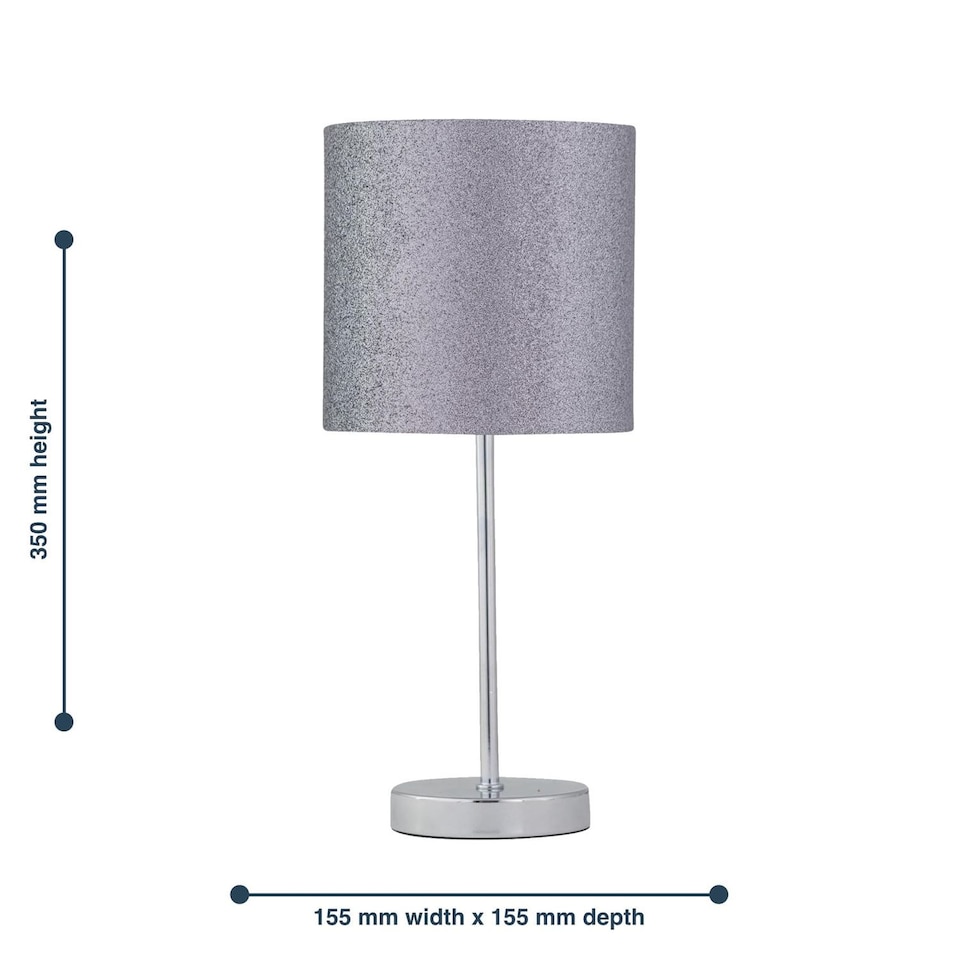 image 1 of Chrome Stick Table Lamp with Grey Glitter Shade | Chrome | Grey | Medium | 1