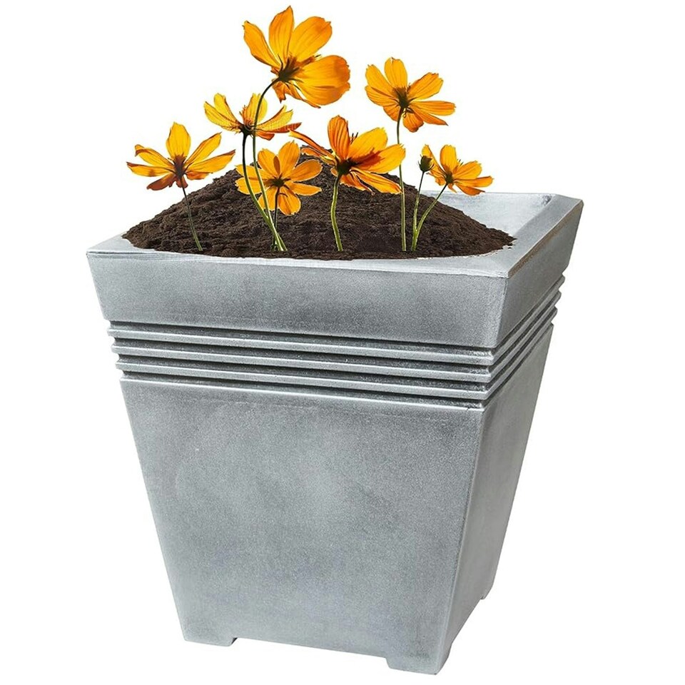 image 1 of 2 x Home Garden Square Grey Venice Trough Planters For Flowers & Plants Grey