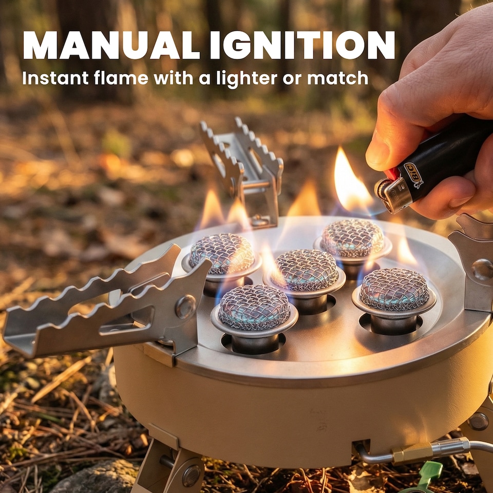 image 1 of Outsunny 7000W Camping Stove with Piezo Ignition, High Power Gas Stove Khaki | Brown | Khaki | 22 x 22 x 12 cm