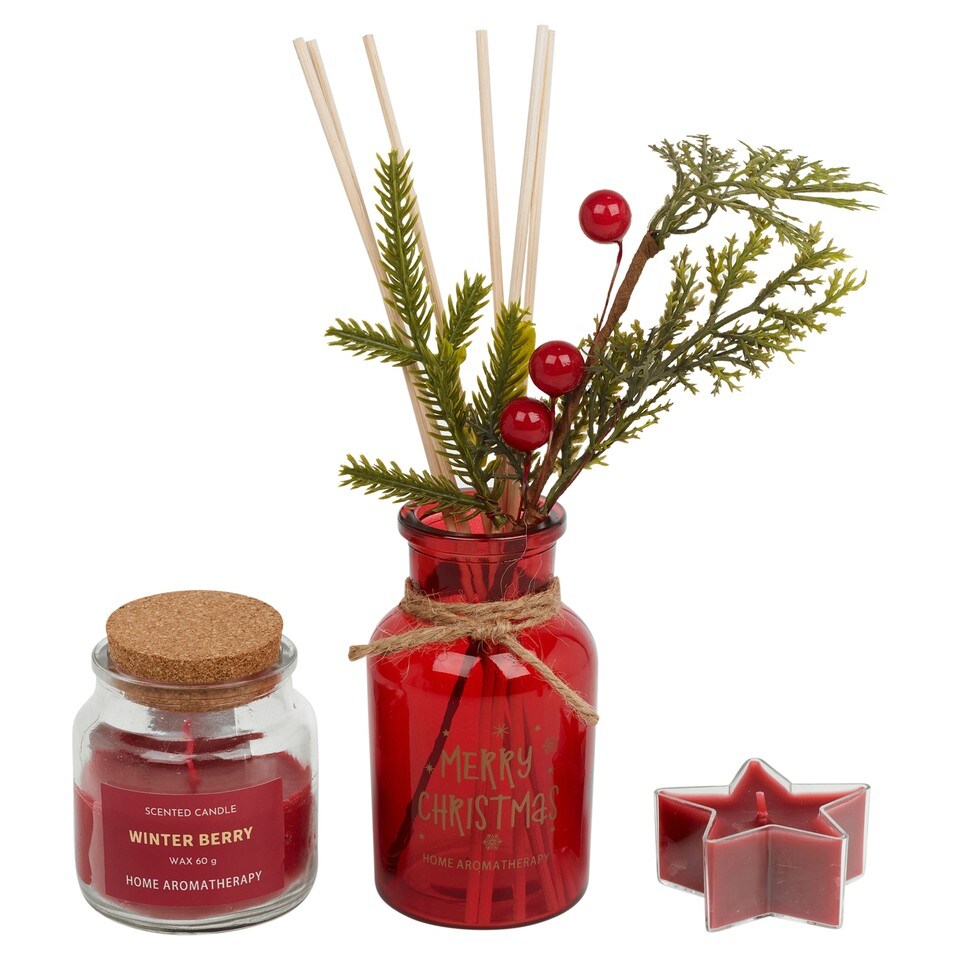 image 1 of Reed Perfume Diffuser Scented Candle Aromatherapy Gift Box Set Home Decor 100ml | Multi | Winter Berry