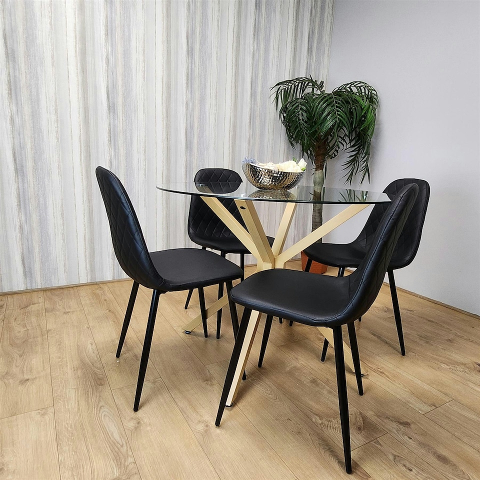 image 1 of Forest Round Glass Table + 4 Black gem Black