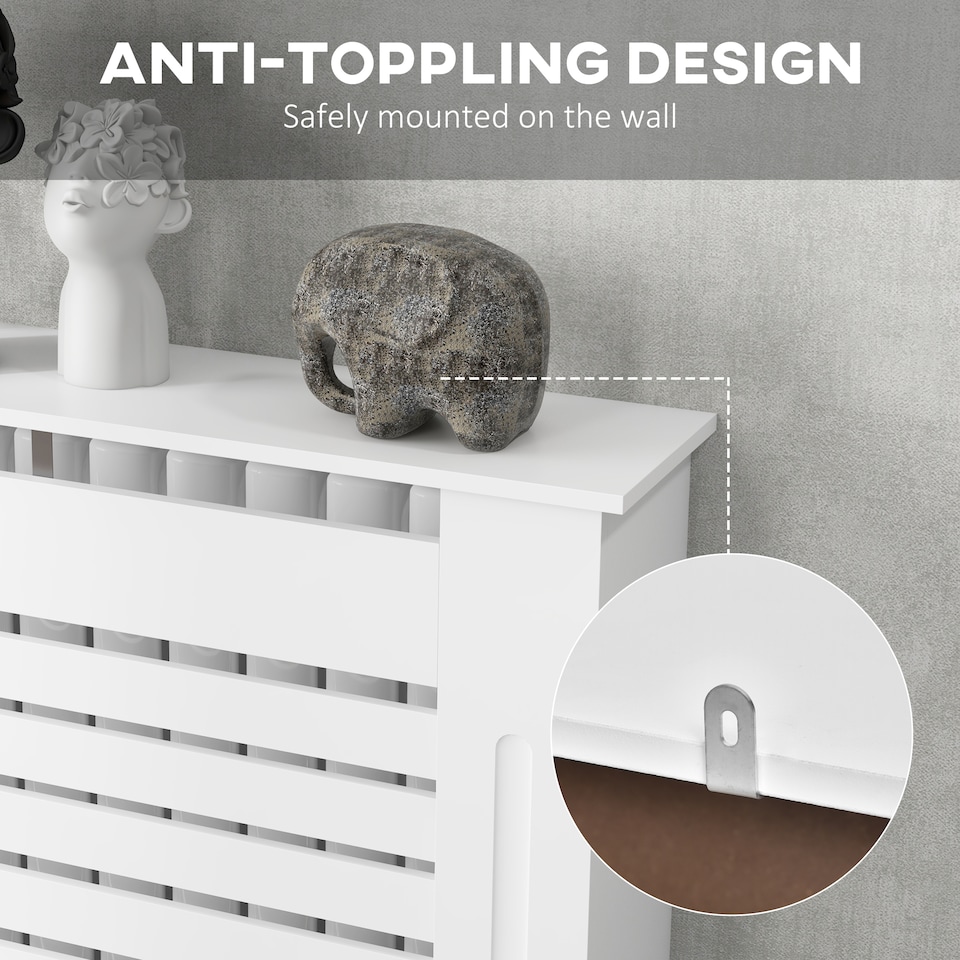 image 1 of HOMCOM Radiator Cover, Modern MDF White Painted Cabinet with Horizontal Slats for Living Room, Bedroom, 152L x 19W x 81H cm