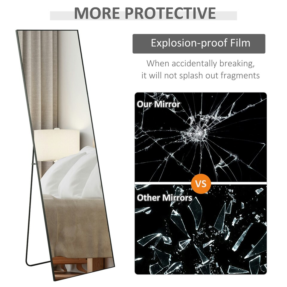 image 1 of HOMCOM Full Length Mirror Floor Standing or Wall-Mounted, Dressing Mirror, Black