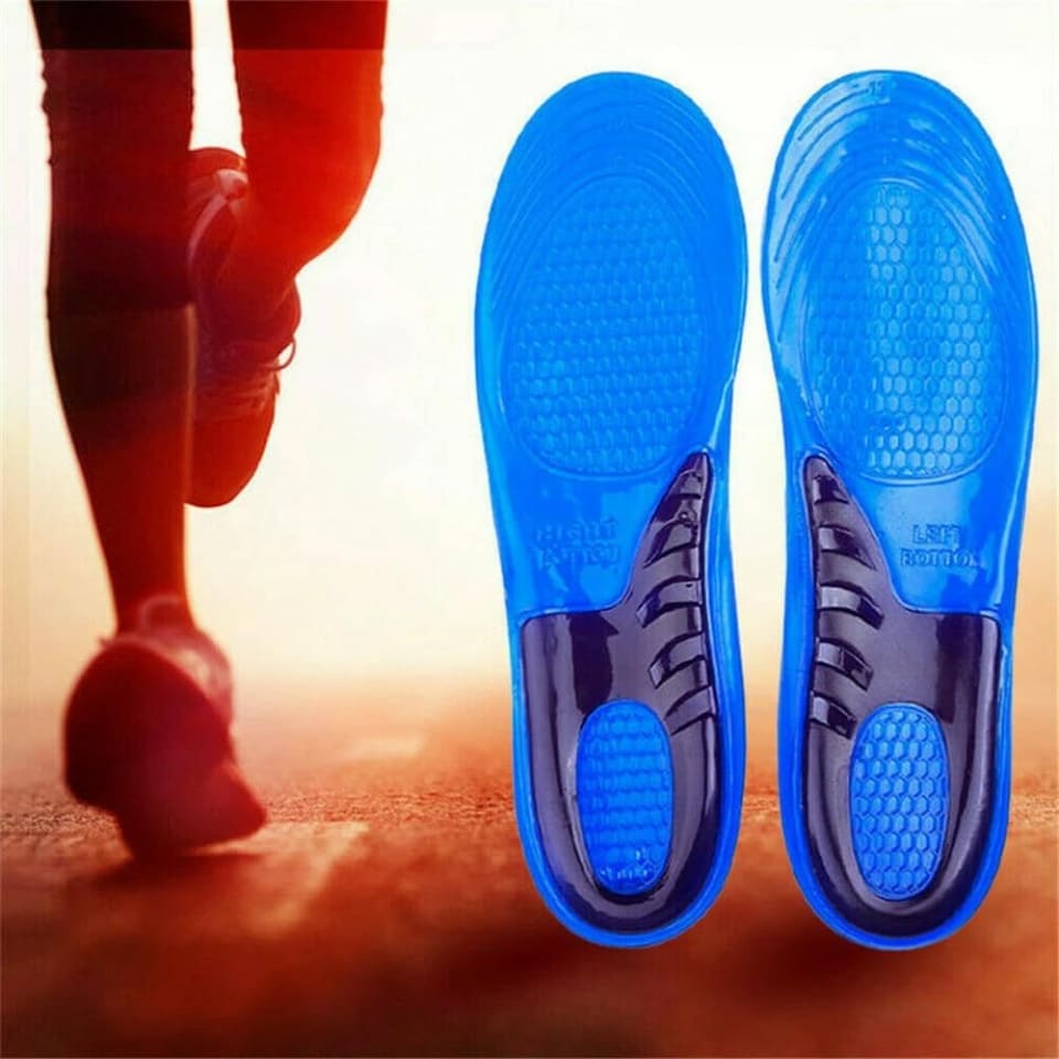 image 1 of Pair Men Gel Insoles 8-12 UK Size Cushioning Silicone Orthotic Shoe Insert Insole For Arch Heel Pain Comfort Support & Flat Feet