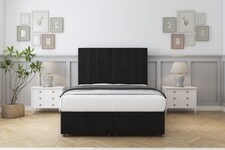 Sloomy Langston Black Plush Ottoman Bed With Mattress With 54" Floor Standing Headboard 4' Small Double