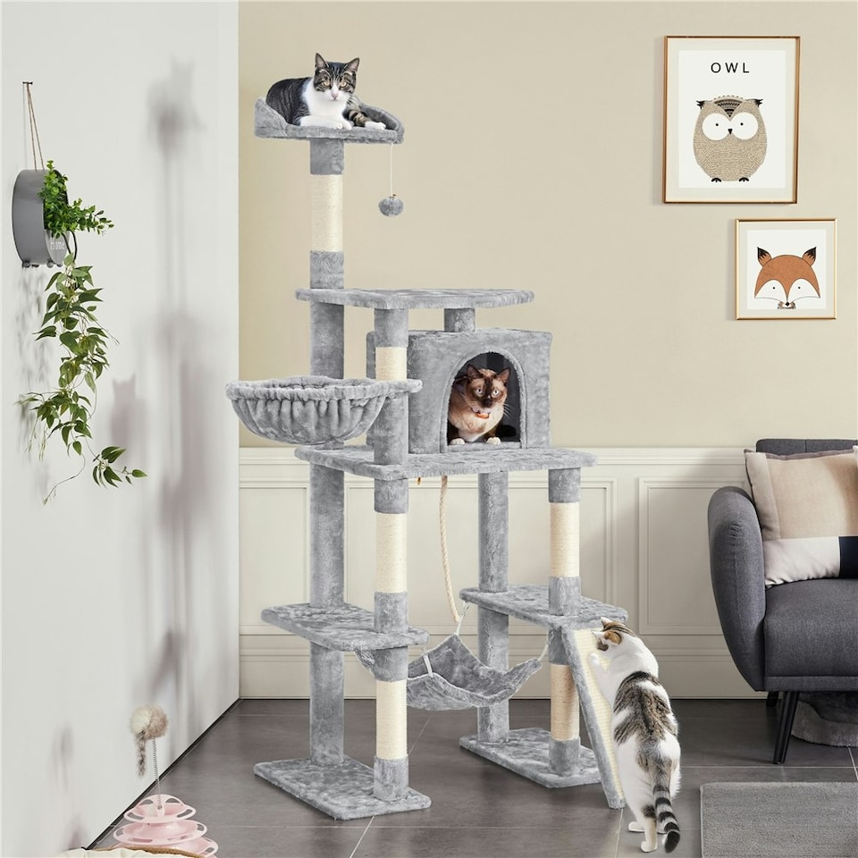image 1 of Yaheetech 177 cm Multilevel Cat Tree with Condo Light Grey