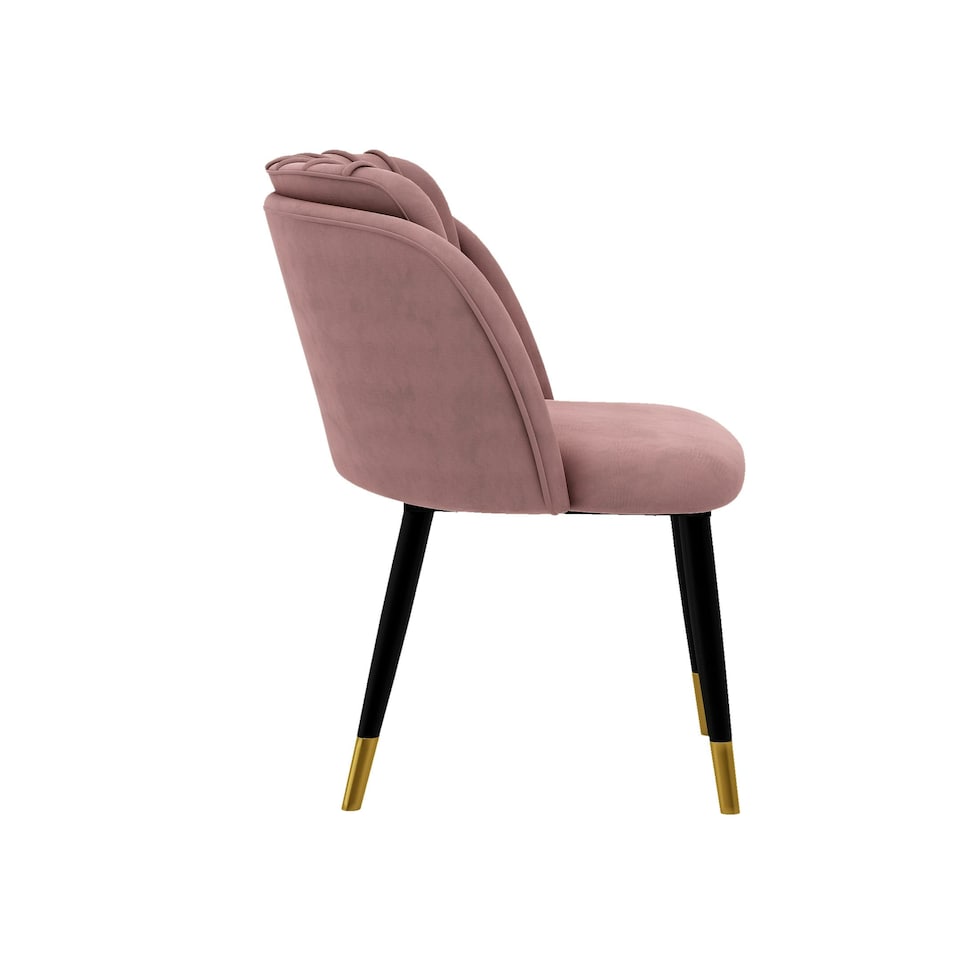 image 1 of Set of 2 Milano Velvet Dining Chairs with Stylish Ribbed Back Design, Black Metal Legs with Silver Tips | Pink | Gold End Tips